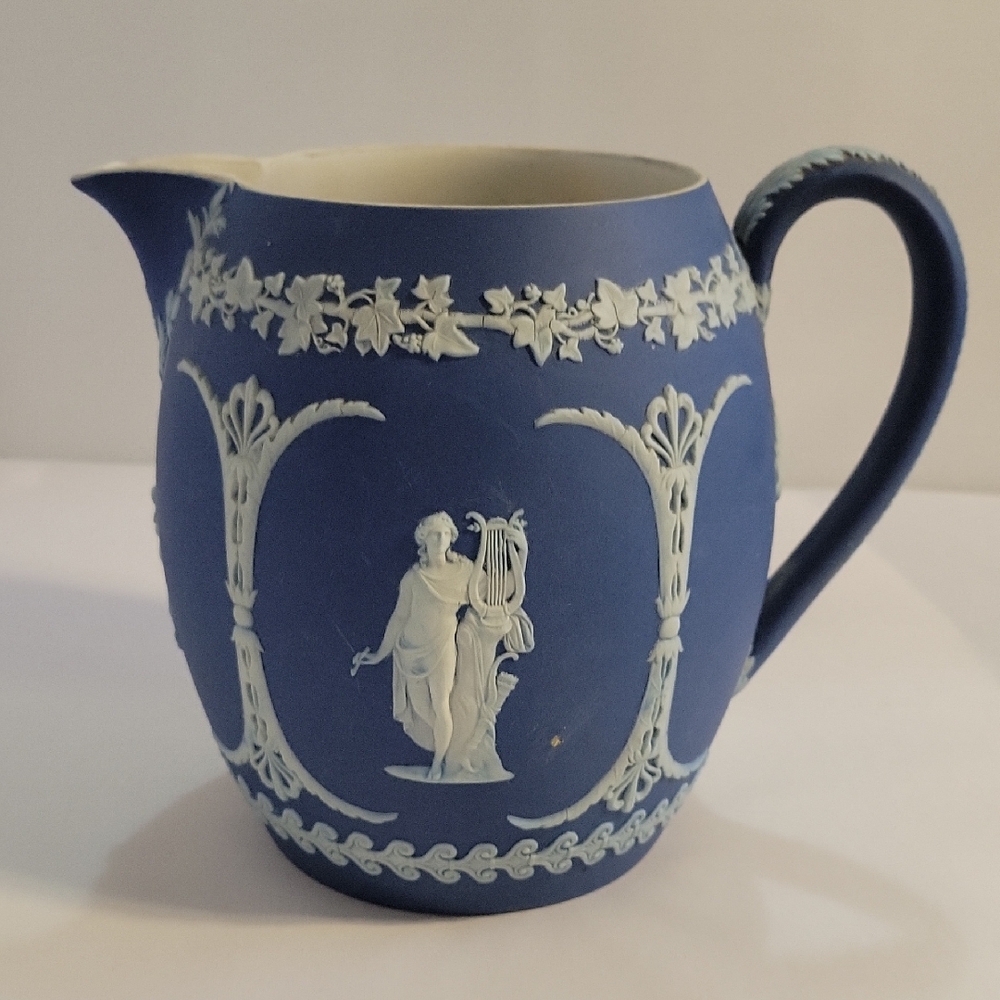 WEDGWOOD Cobalt blue JASPERWARE Pitcher Classical Figure 19thC (damage see pics)